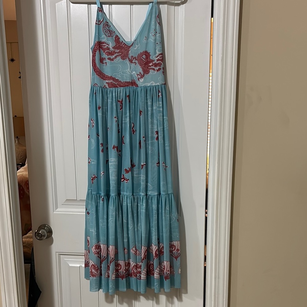 Blue and Red Patterned Maxi Dress
